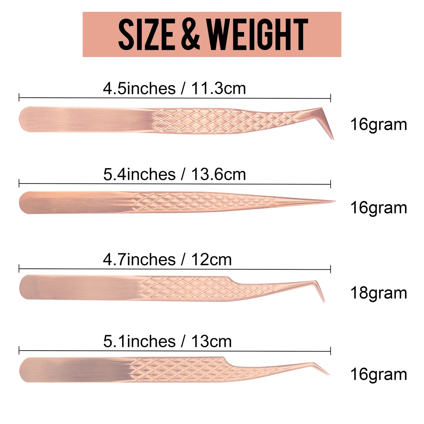 Fiber Tip Lash Tweezers For Eyelash Extension 4 Pcs Tweezers Professional Artist Tech Work Kit Tools,Best Volume Eyelash Lashes Extensions Precision Supplies Volume Boot 90 45 Degree(Rose Gold)