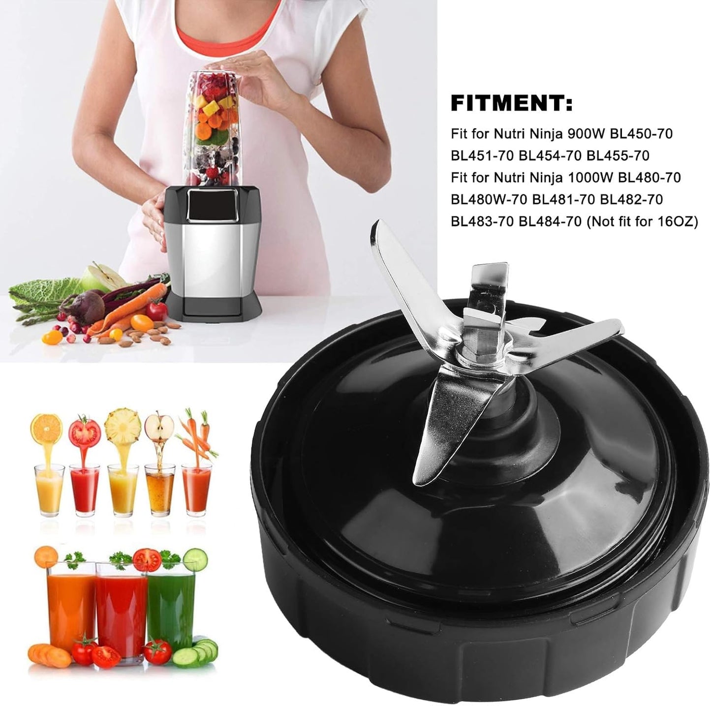 Blender Blade, Juicer Base Safe and Durable with 6-leaf Blade for Nutri 900W BL450-70 BL451-70 BL454-70, BL455-70 for