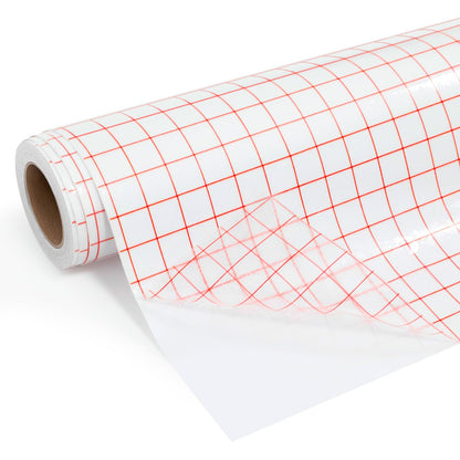 WELSTIK Clear Vinyl Transfer Paper Tape Roll - 12" x 50 FT w/Alignment Red Grid, Medium Tack Application Tape Compatible with Cricut, Silhouette Cameo & Oracal Adhesive Vinyl for Decals, Stickers