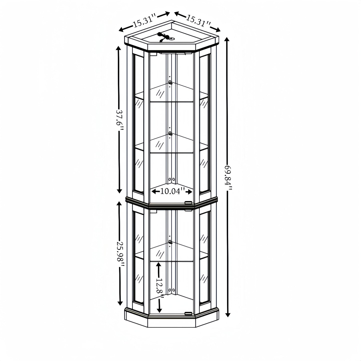 KEIKI 70" Corner Glass Display Cabinet with Adjustable Shelves, for Collectibles, Storage Curio Cabinet with Side-Hung Pane Doors, 5-Tier Showcase Display Case, Easy Assembly, for Living Room, Cherry
