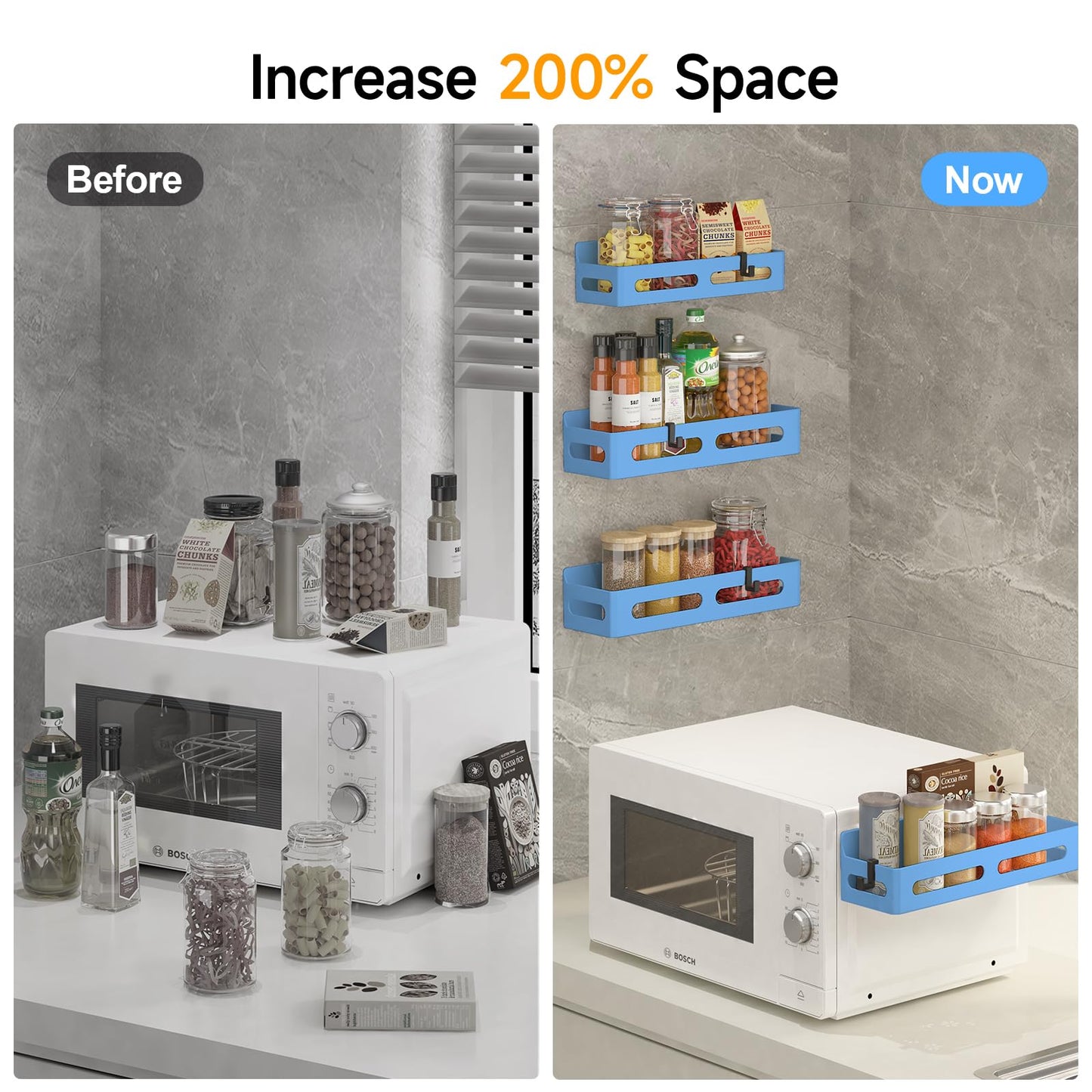 4 Pack Magnetic Spice Rack for Refrigerator, Spice Rack Organizer, Moveable Magnetic Shelf Fridge Organizer with 4 Hooks for Kitchen and Oven Organization, Black