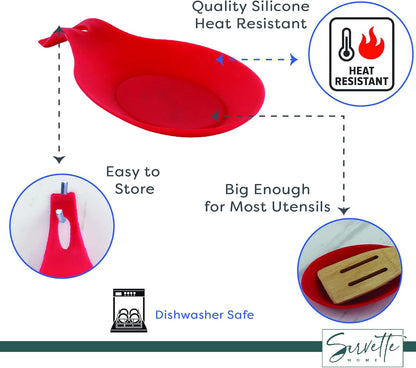 Silicone Spoon Rest for Kitchen, Spoon Holder - Red