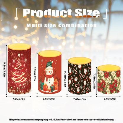 NETILGEN 4 Pcs Flameless LED Pillar Candles with Timer Remote for Indoor Outdoor Christmas Holiday Decoration Snowman Poinsettia Flowers Print