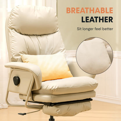 FLEXISPOT Ergonomic Office Chair with Footrest High Back Computer Desk Chairs Indoor Lounge Chair with Wheels 90-165° Reclining Lumbar Support, Chairs for Working Relaxing Cross Legged, Leather, White