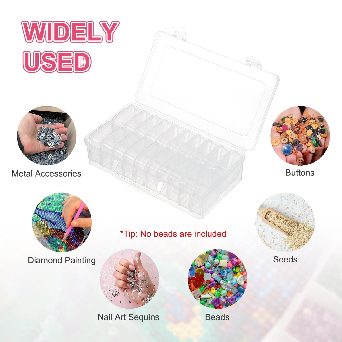 MECCANIXITY 20 Slots Diamond Art Storage Containers, Clear Plastic Diamond Art Painting Beads Organizer Case Accessories with Labels for Jewelry Nail Crafts Rhinestones 8.8x4.4x2.2inch