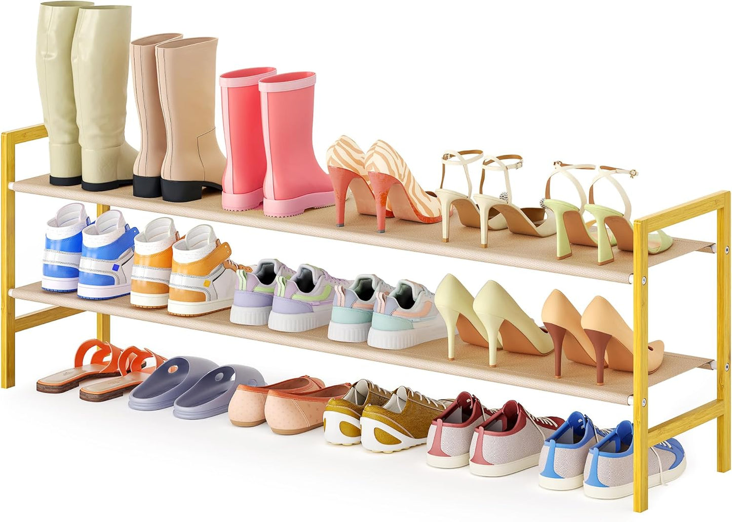 LVNIUS Closet Floor,2 Organizer,15-18 Closet Entryway,49 11 17 Long Shoe Rack for Tier Wide Shoes Shelf Pairs Bamboo