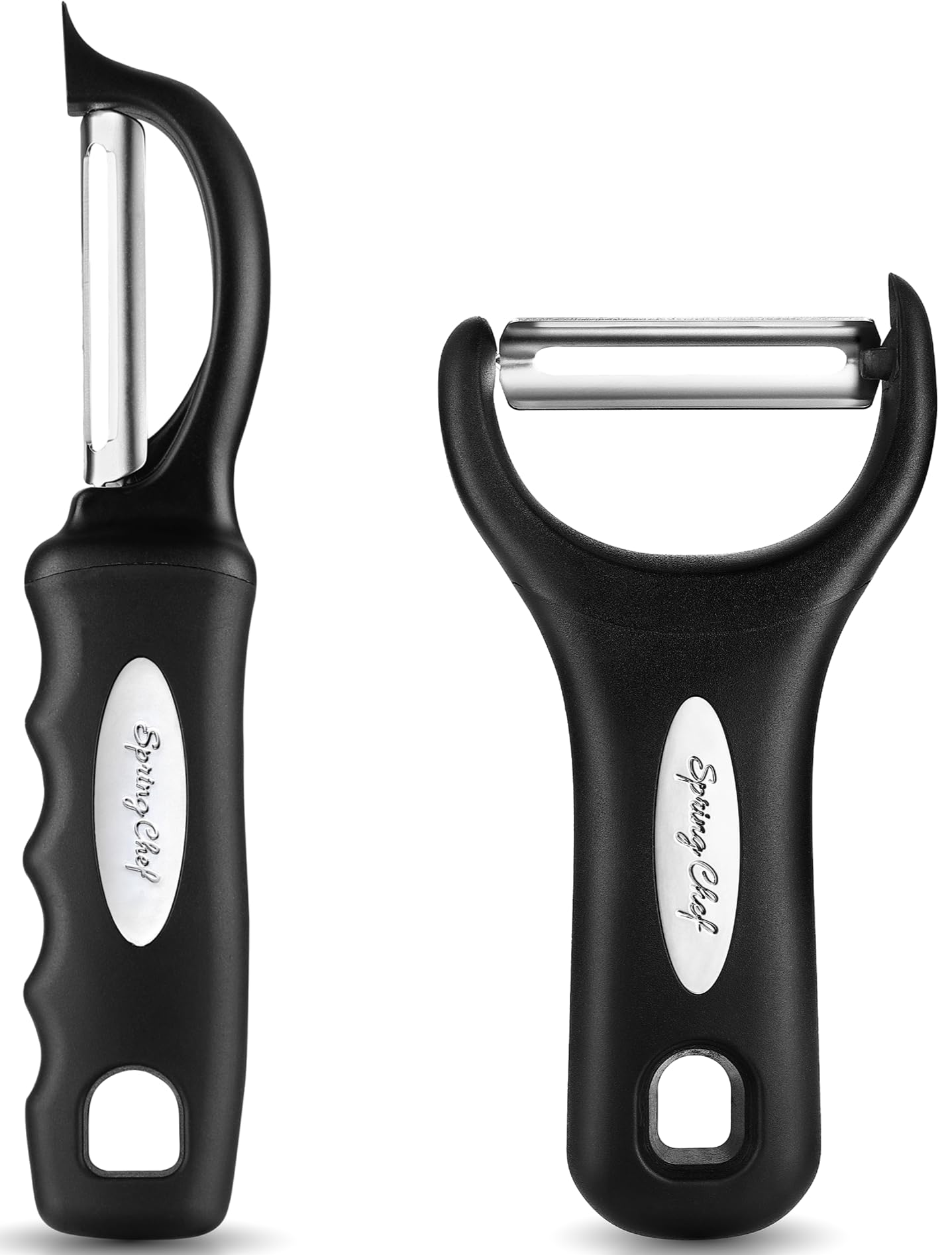 Spring Chef Swivel Vegetable Peeler & Y Potato Peeler for Kitchen with Soft Grip Handles and Ultra Sharp Stainless Steel Blades, Perfect for Veggie, Fruit, Carrot, Apple - Dishwasher Safe - Black