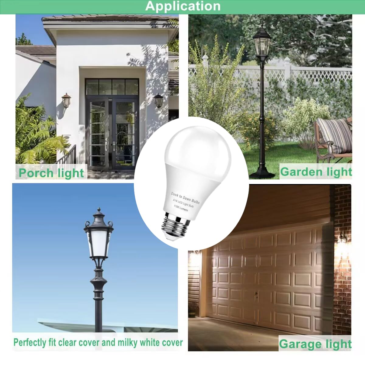4-Pack Dusk to Dawn LED Light Bulbs, 75W Equivalent, Daylight 5000K 1,100LM, Automatic On/Off Outdoor Light, E26 A19 10W Bright Porch Light Bulbs, for Indoor/Outdoor Yard Patio Garage Garden