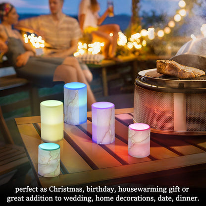 Zathe Flameless Candles Remote Flameless Candles Set for Fireplace Marble Blush Neutral