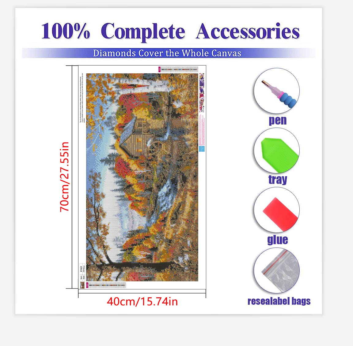 BOHADIY Diamond Painting Kits for Adults Rural Landscape Abstract 5D Diamond Art Kits for Adults, Large Size DIY Full Drill Paintings with Diamonds Gem Art Crafts for Home Wall Decor 16x27.5 Inch