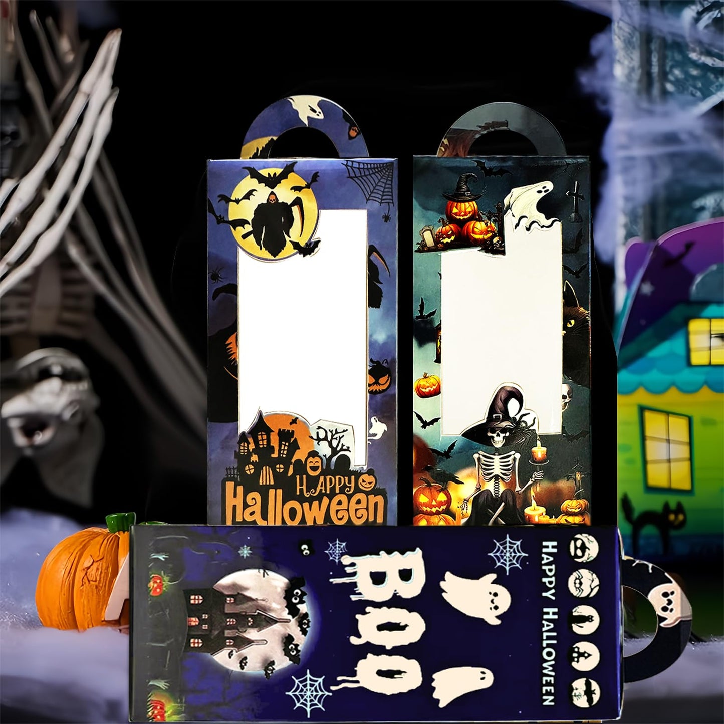 QZYCMHOO 24PCS Halloween Treat Boxes for Party Favors, Trick or Treat Candy Gift Bags, Halloween Snack Cookie Goodie Packaging Supplies