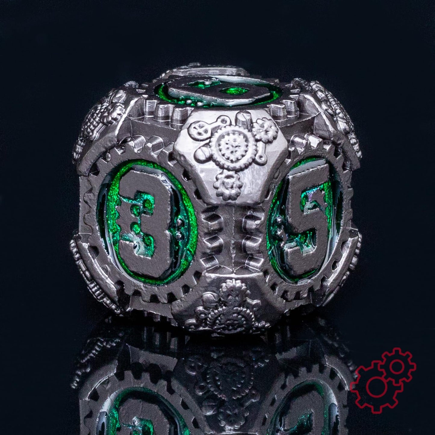 Rolledomain Metal DND Dice Set, Green Steampunk Machinist Gear Heavy Metal Dice Set with Gift Case, Dice Gift for D&D DM and Players, Designed for Dungeons and Dragon, MTG, TTRPG Role Playing Games