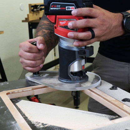 WOOD GRAIN JUNKIE® TrimFit Pro® 6”x9” Single Grip Router Base Plate Compatible with Milwaukee M18 FUEL 2723-20 – Pre-Drilled, 3/8” Thick Clear Cast Acrylic Router Base Accessory, Made in USA