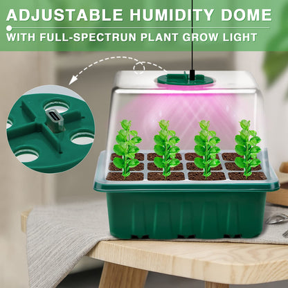 YAUNGEL Seed Starter Tray with Grow Light, 4 Pack Seed Starter Kit with Timing Controller Adjustable Brightness, Thicken Seedling Starter Trays with Humidity Domes Heightened Lids, Gift Box