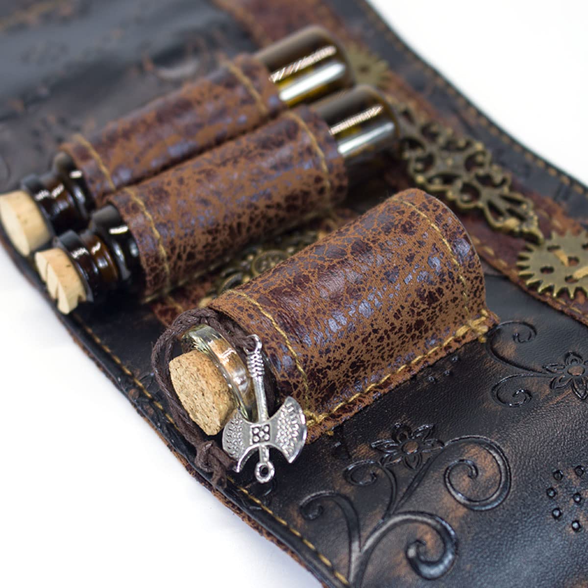SUMGOGO Arm Bracer Cuff Armband Wrist Guard Armor Medieval Witch Wizard Magic Cork Potion Bottle Lolita Cosplay LARP Costume Accessory Decor (Coffee)