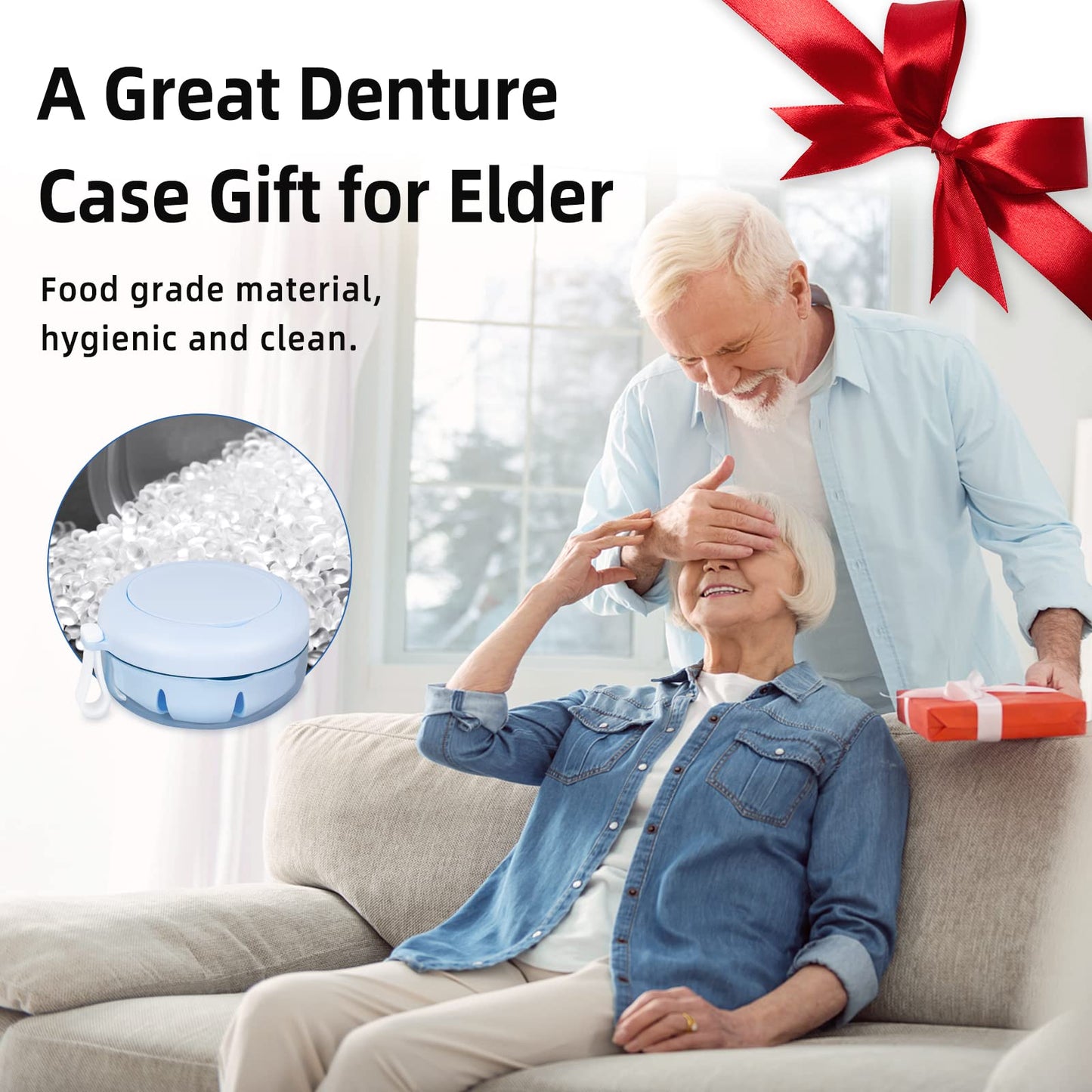 Netceem Leak Proof Denture Cup Kit Portable Retainer Case Perfect for Travel, Denture Case Container Cleaning Care for Dentures Aligner Mouth Guard with Denture Brush,Strainer, Removal Tool and Mirror
