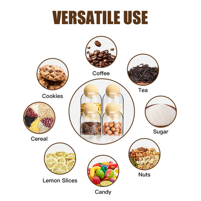 4PCS Glass Jar Storage Container with Ball Cork, 500ML/17Oz Food Storage Containers Clear Wood Cork Bottle Candy Jars Coffee Canister for Beans Nut Sugar Spices Seasonings Kitchen Organizer Christmas