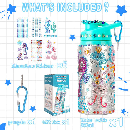 Graduation Gift for Kids, Decorate Your Own Water Bottle Kits for Girls Age 4 5 6 7 8 9 10-12 Year Old Girl Gifts, Mermaid Gem Diamond Painting DIY Arts and Crafts Gifts for Birthday Party Favors