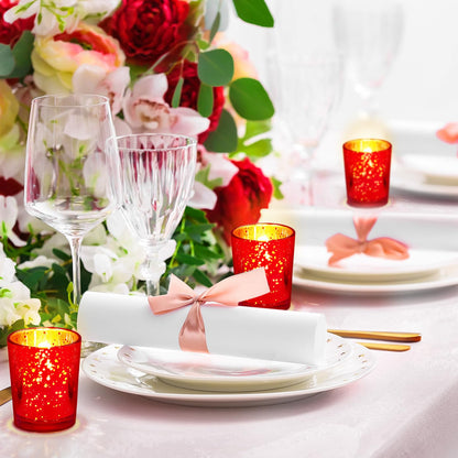 50 Pcs Votive Candle Holders Bulk Glass Votive Candle Holder Tealight Candle Holder Wedding Centerpiece for Table Home Birthday Anniversary Bridal Shower Party Decoration Reception (Red)