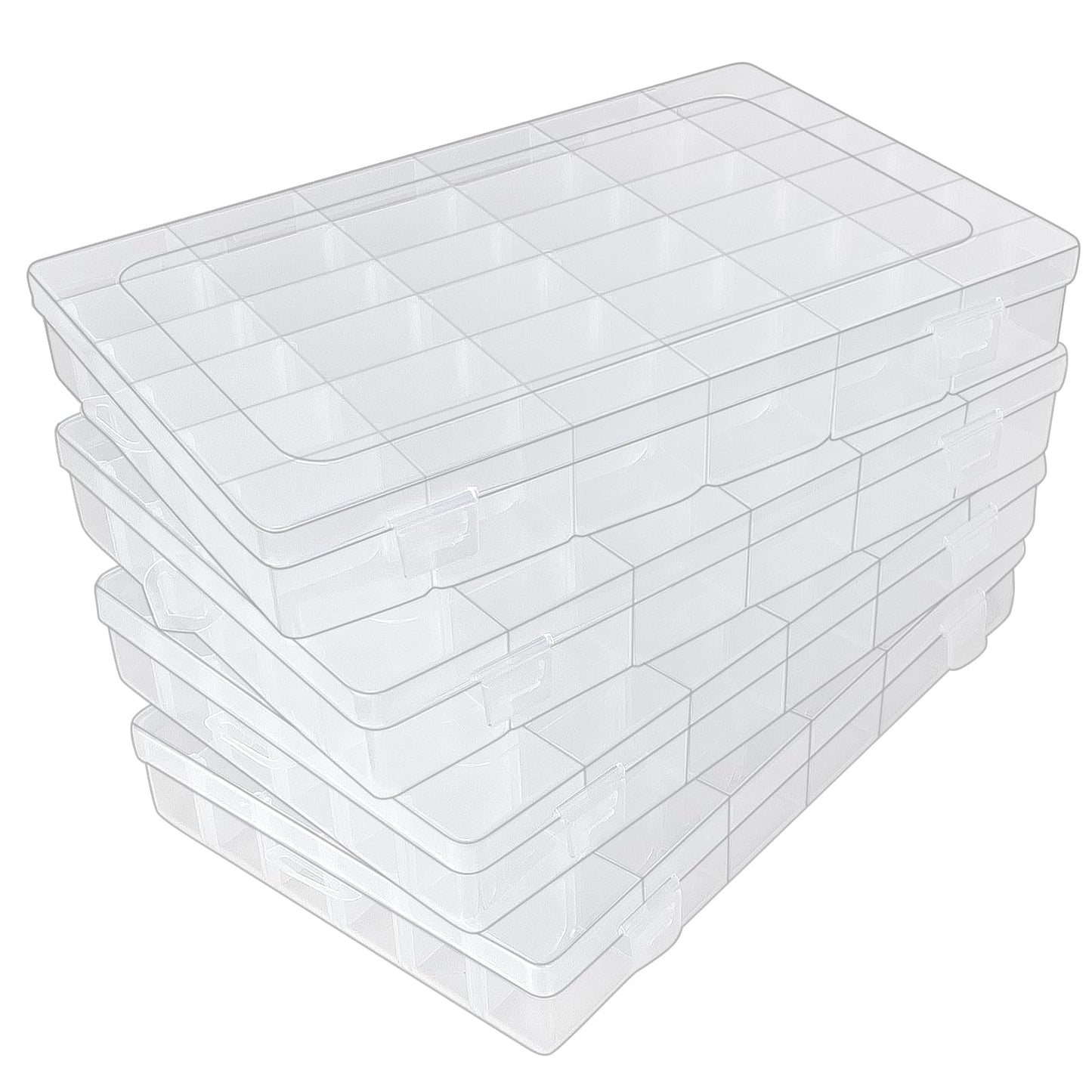 Guyuyii 4 Pack 36-Grid Clear Plastic Organizer Box with Adjustable Dividers | BPA-Free Storage Container for Earrings, Jewelry & Fishing Lures | Durable Case for Screws & Small Hardware (No Handle)