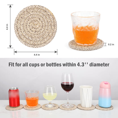 ABenkle 8 Pcs Drink Coasters with Holder, Cotton Woven Absorbent Coasters for Drinks, Minimalist Home Decor Coaster Set for Wooden Tabletop Protection Table, 4.3 inches Mixed Brown