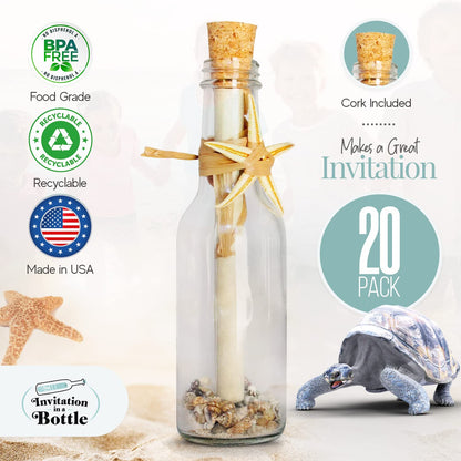 Plastic Bottles & Corks Set (20) - Clear PET Plastic Potion Bottles with Cork - Small Bottles with Cork & Tiny Jars with Cork Bottles for Invitation in a Bottle, Message in Plastic Bottle, DIY Crafts