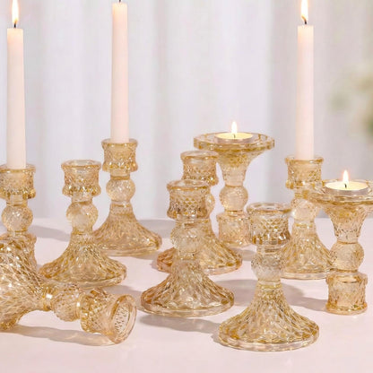 Simeitol Gold Candle Holder Set of 12, Glass Taper Candle Holders, Gold Candlestick Holders, Candle Stick Holder for Table Centerpieces, Wedding, Christmas & Home Decor