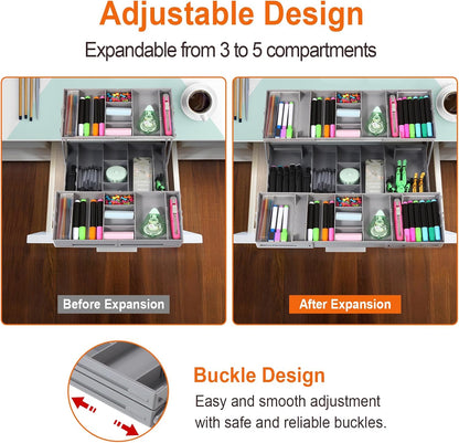 Drawer Organizer - 2/3 Tier Expandable Collapsible Tray with Adjustable Compartments for Cosmetics, Jewelry & Kitchen