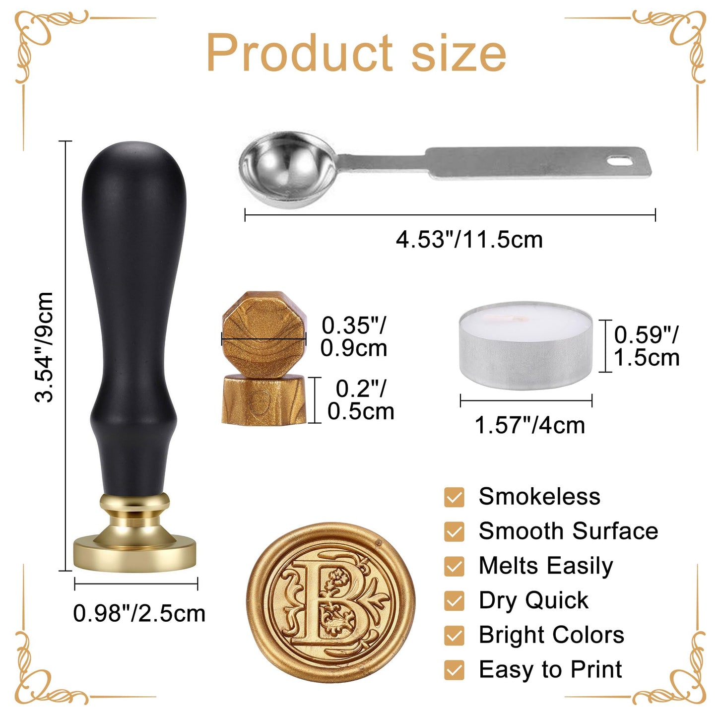 Yoption Traditional Initial Alphabet Wax Seal Stamp with 120 Antique Gold Wax Seal Beads Kit for Wedding Engagement Party Invitation Envelope Christmas Gift Wrap - Letter B