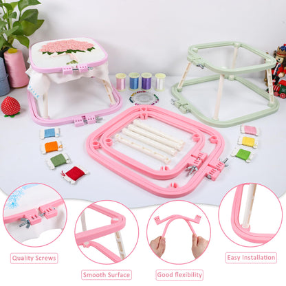 guofa Square Embroidery Hoop Stand，ABS Plastic Cross Stitch Stand, Embroidery Hoop Holder for DIY Craft, Punch Needle Hoop, Sewing Needlepoint Frame Stand (pink)