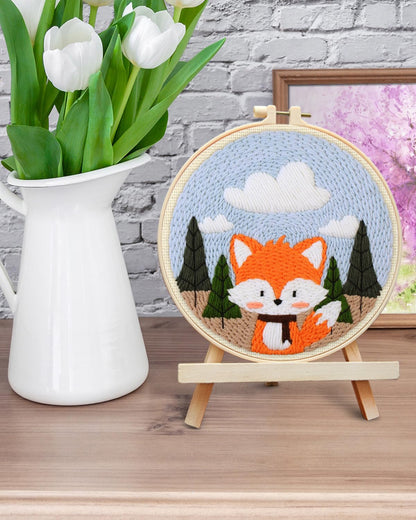 ERKOON Punch Needle Kit for Beginners Adults, DIY Easy Animal Embroidery Set for Starter Art Craft, Needling Punch Project with Patterns, Tools, Yarns, Hoop, Instruction (Fox)