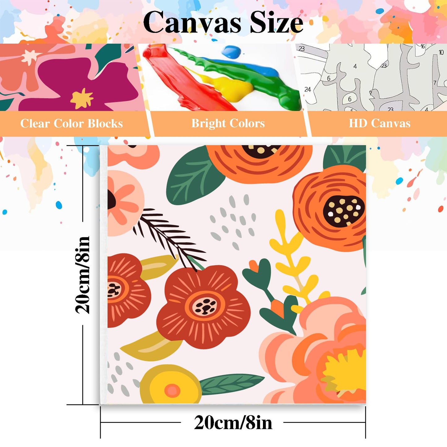 eimivrc 4 Pack Paint by Numbers Kit for Adults Framed,Flowers Paint by Numbers for Adults Beginner,DIY Acrylic Oil Painting for Home Wall Decor(8x8inch)