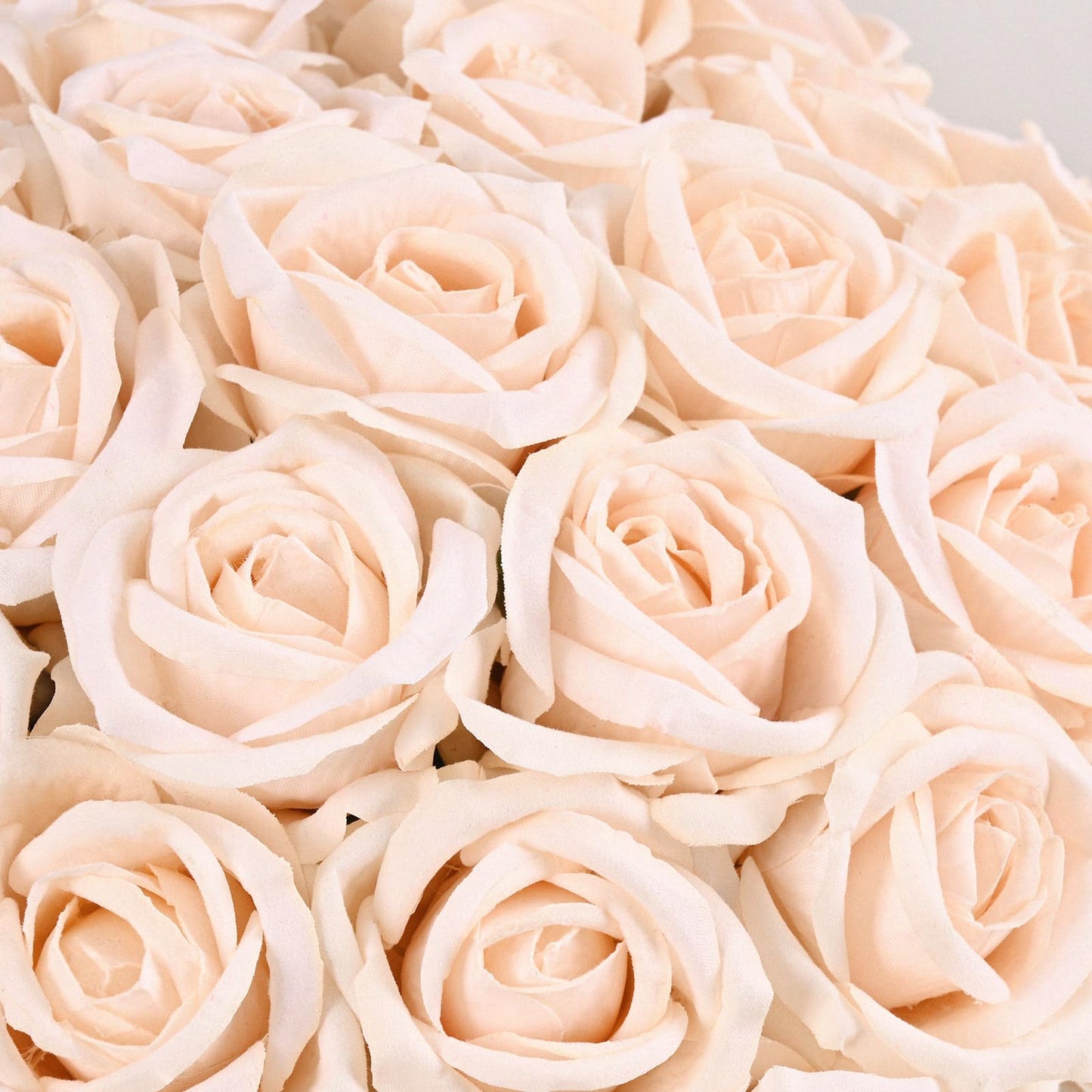 50 Pcs Champagne Roses Artificial Flowers, Real Touch Velvet Roses Bouquet Fake Flowers Bulk, Artificial Roses with Long Stems for Birthday Gift Women Mom DIY Bridal Wedding Centerpiece Decorations