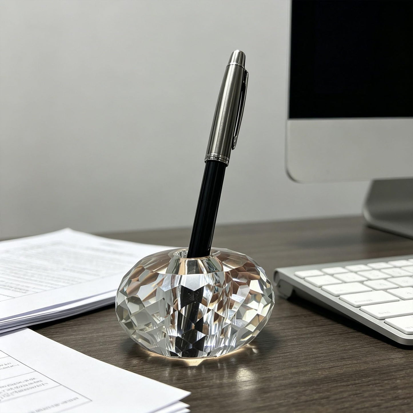 Jeejunye Crystal Pen Holder 2 Pack, 2.36 Inch Single Hole Pen Stand, Light Refracting Desktop Organizer for Fountain Pen, Makeup Brush, Wedding Guest Book, Home Office Desk Decor