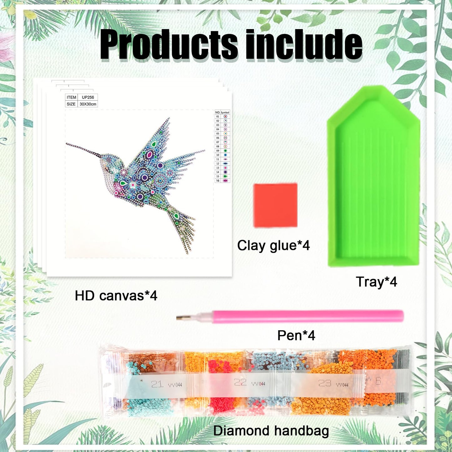 4 Pack Hummingbird Diamond Painting Kits, Special Shaped Crystal Rhinestone Diamond Art Kits for Adults, Easy DIY 5D Diamond Painting Crafts for Home Wall Decor 12x12 Inch