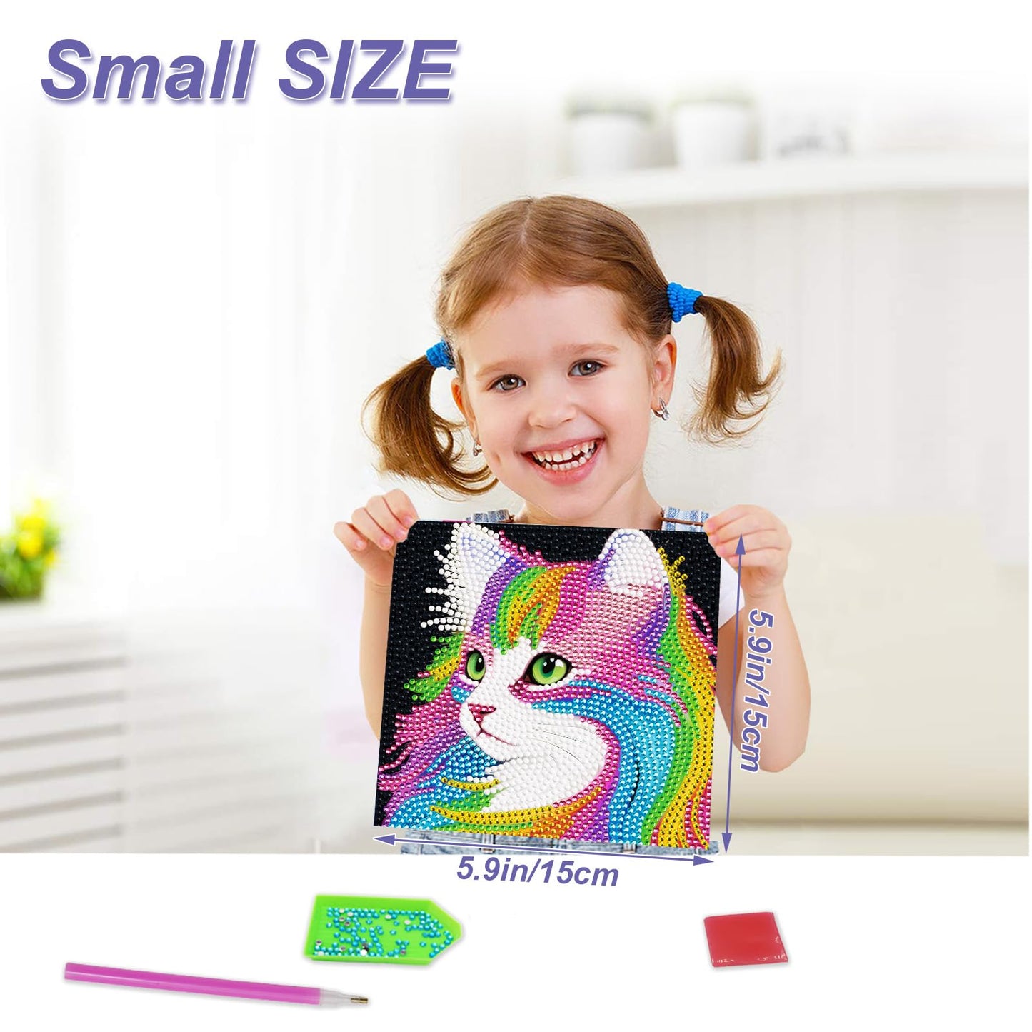 lesaonsy Diamond Art Kits for Kids, 4 Pack Set Diamond Painting Kits for Boys & Girls, Gem Art DIY Craft (Cat Dog Lion Owl)