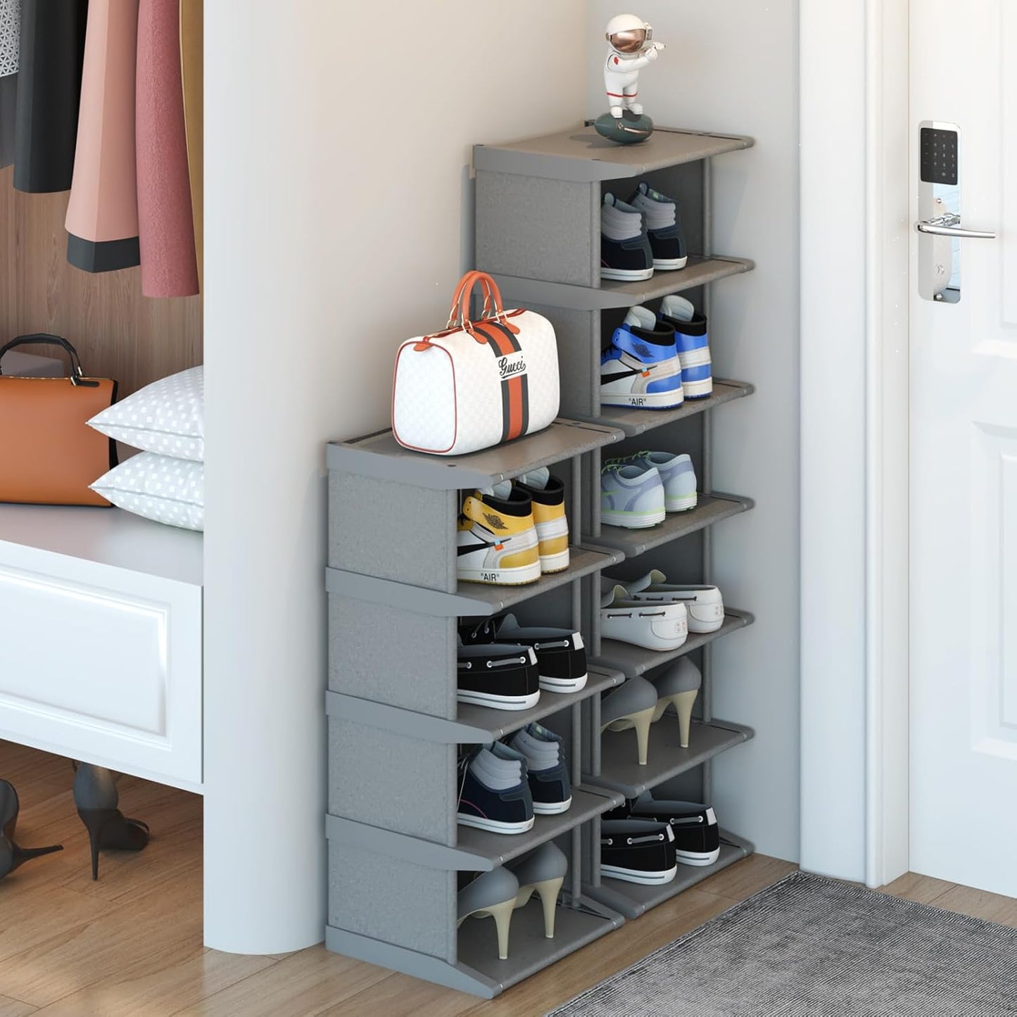 Rack12Tiers, Entryway,Hallway,Closet, AFOORD Narrow Shoe Tall Skinny Shoe Organizer, Small Space and Vertical Shoe