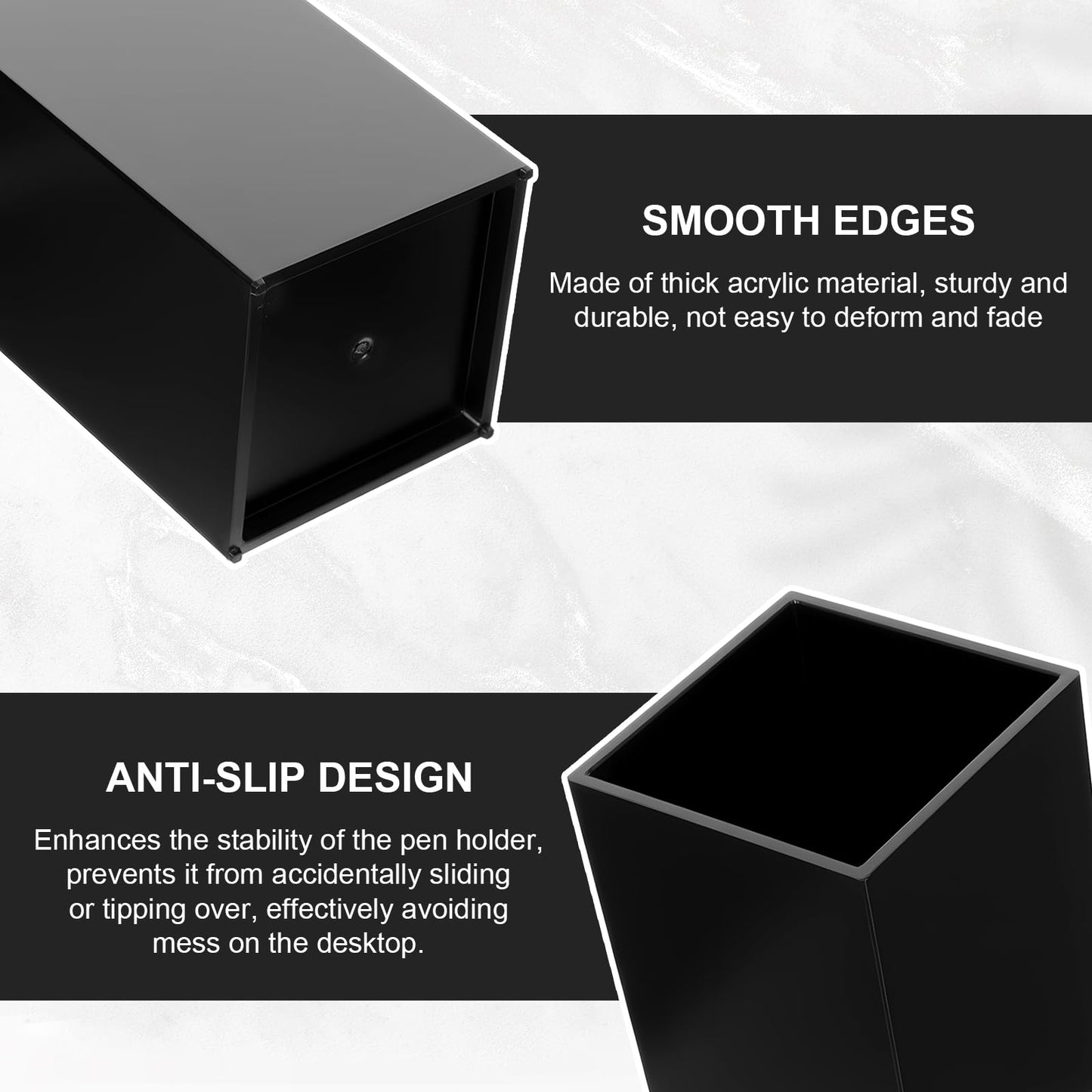 Limbeuuu 10 Pack Black Acrylic Pen Holder, Desktop Pencil Organizer Makeup Brush Holder Acrylic Pencil Cup Stationery Storage for Desk Office Pen Organizer