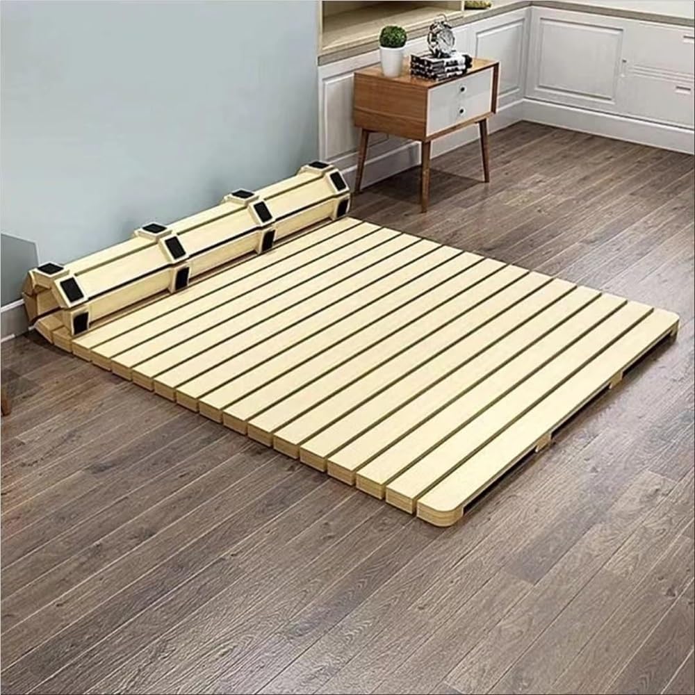 Breathable Bed Plate Solid Wood Futon Frame FoldingFolding Bed Frame - Portable Rollable Hard Bed Board with Slatted Design for Tatami Mat Use in Bedrooms & Living Rooms，（78.7 * 47.2in）