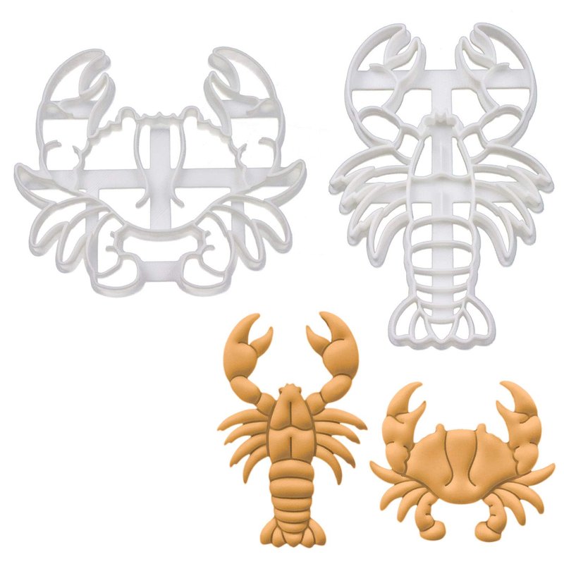 Set of 2 Crustacean cookie cutters (Designs: Crab and Lobster), 2 pieces - Bakerlogy