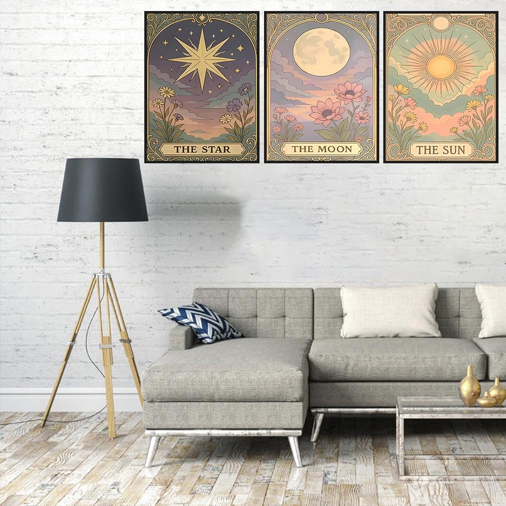 Zythron 3 Pack Tarot Diamond Art Kits for Adults,Sun Moon Star Diamond Painting Kits for Adults Beginner DIY 5D Full Drill Gem Art Painting Kit for Home Wall Decor Gifts 12x16 in