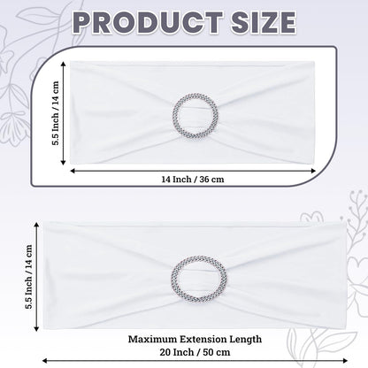 MDS Spandex Chair Sashes - Universal Fit Stretch Bands with Buckle Slider for Elegant Wedding Decor - White, Pack of 150