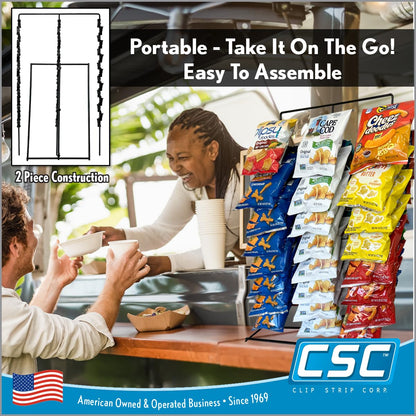 Snack Rack Countertop Display Stand, 3 Rows, 45 Clips, Black, Metal, Hang Chips, Snacks, Candy at Retail, Great for Parties and Events,1 Pack