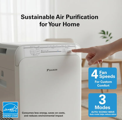 Daikin MCB50YSAU Room Air Purifier for Home, HEPA, Activated Carbon, Pre-Filter and UVC LED Light, Zero Ozone Product, CARB Certified, 10.5 x 10.5 x 19.5 in