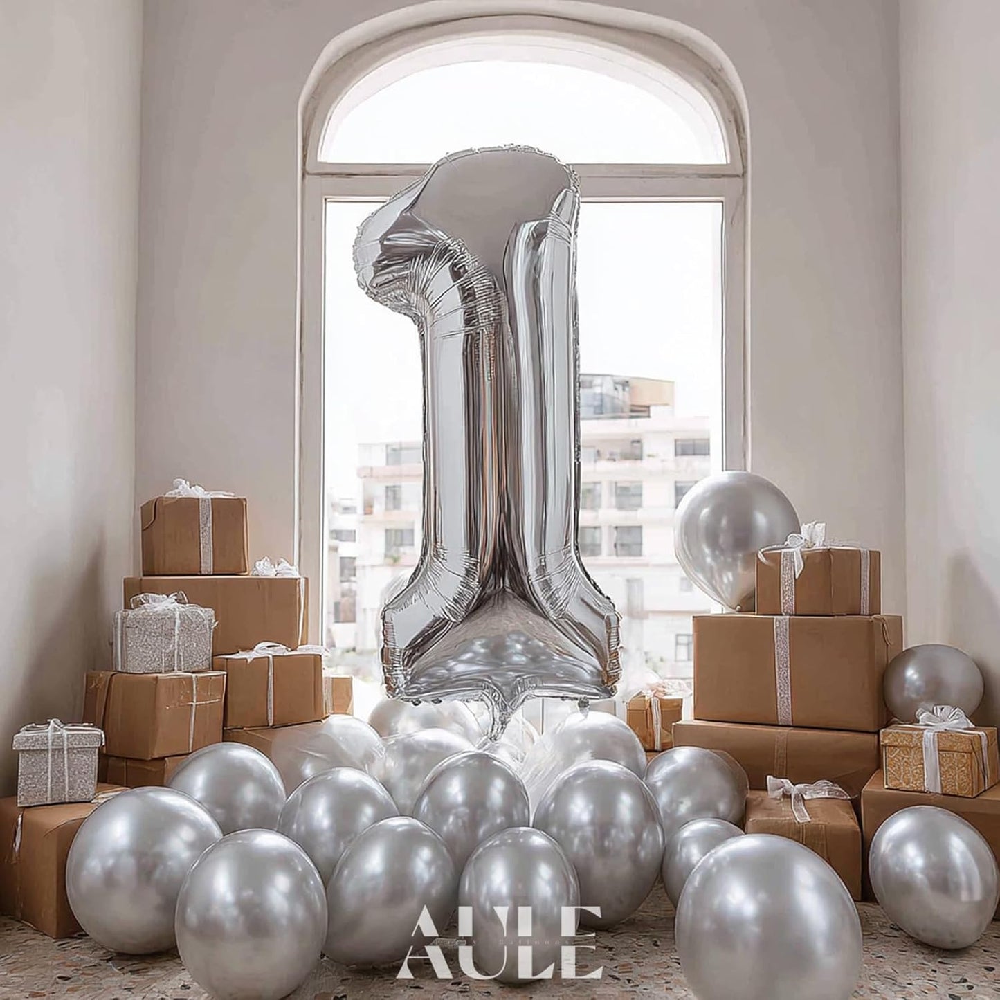 AULE 40-Inch Silver Foil Number Balloon | Jumbo 0-9 Helium Birthday Party Decor
