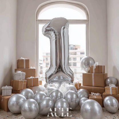 AULE 40-Inch Silver Foil Number Balloon | Jumbo 0-9 Helium Birthday Party Decor