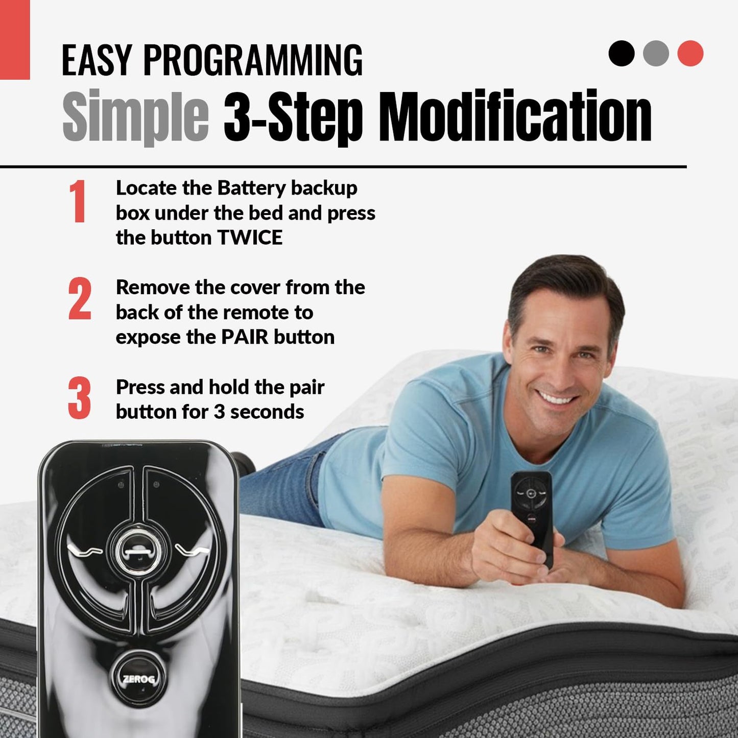 ANDERIC RF399A / RF368B for Sealy Ease Adjustable Bed Base Frames Remote Control | Works Sealy Ease Ergo 2.0, Ease 3.0, Ease 4.0 | Serta Motion Essentials 3rd Gen | Beautyrest SmartMotion Base 1.0