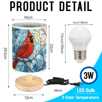 44memory Cardinal Table Lamp LED 3-Color Pressed Bedside, Cardinal Shade Lamp with Wood Base for Bedroom Living Room Desk Office TL01