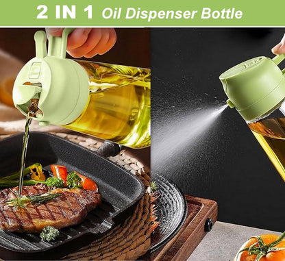 Oil Dispenser Bottle Glass Olive Oil Sprayer 2 Pcs: 2 in 1 Olive Oil Dispenser Bottle, Premium Oil Sprayer for Cooking, Glass Oil Spray Bottle for Air Fryer Salad BBQ Baking-470ml