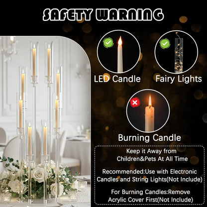 VINCIGANT 4PCS 8 Arms Clear Candelabra Candle Holder for Wedding Decorations,38.5 inches Tall Arcylic Candlesticks Holder with Shade for Table Dinner Party Valentines Day Fireplace Decoration